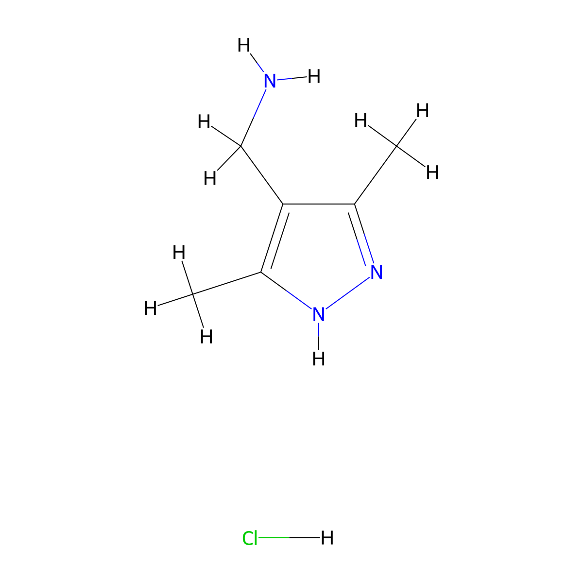 (3,5-dimethyl-1H-pyrazol-4-yl)methanamine hydrochloride molecular structure, CAS 1384427-45-5