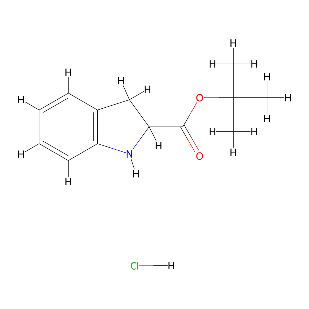 tert-butyl 2,3-dihydro-1H-indole-2-carboxylate hydrochloride molecular structure, CAS 1384427-47-7