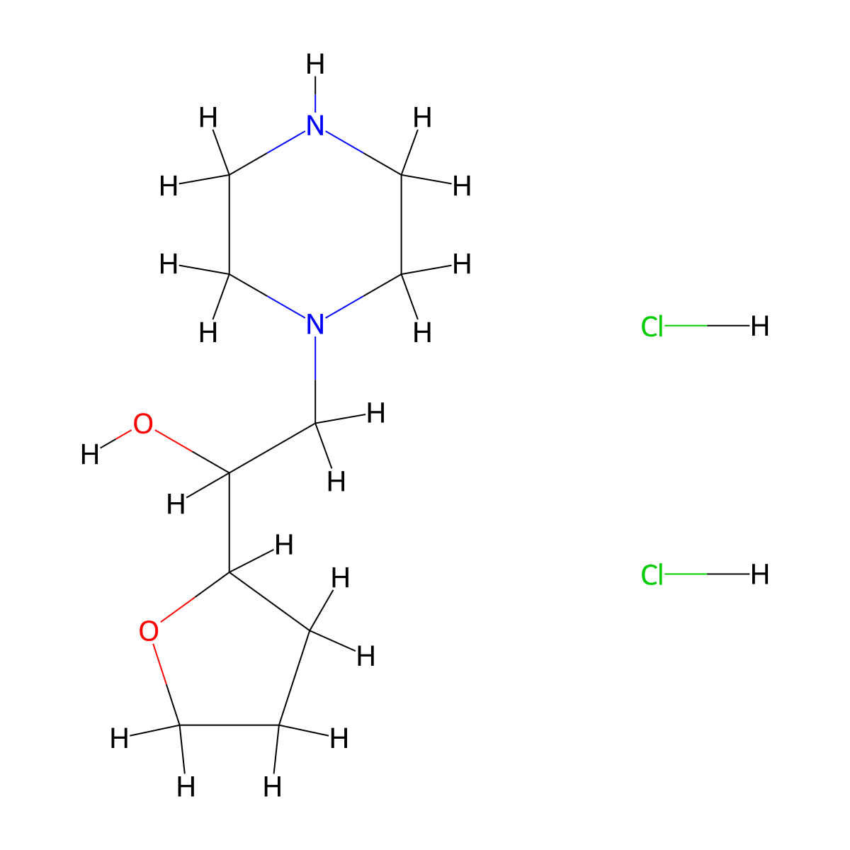1-(Oxolan-2-yl)-2-(piperazin-1-yl)ethan-1-ol dihydrochloride molecular structure, CAS 1384427-53-5