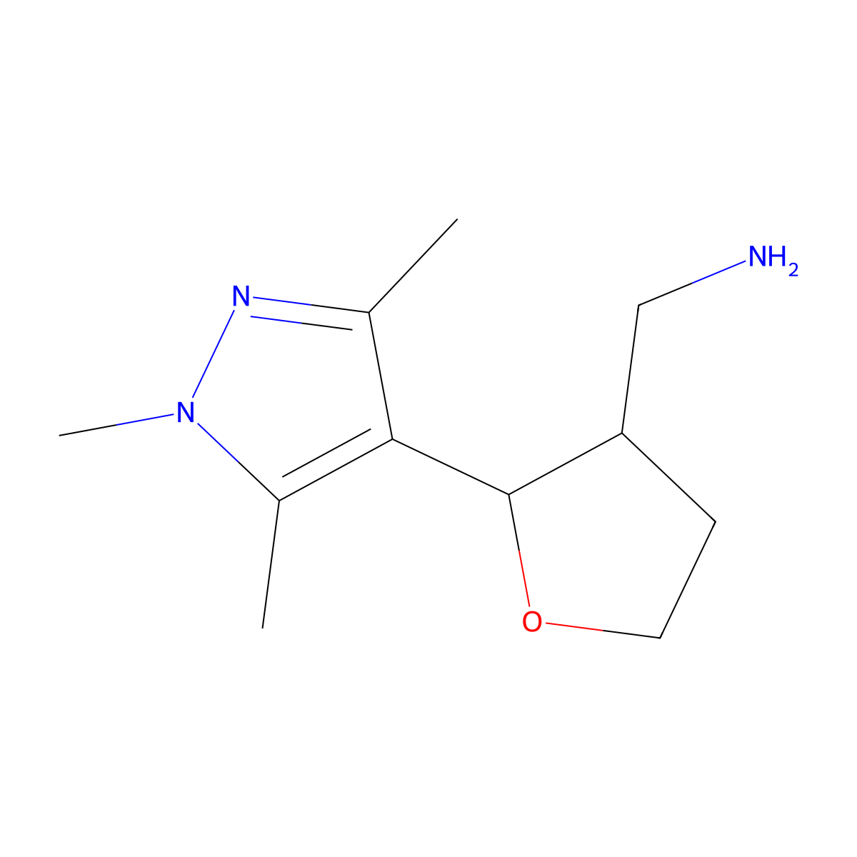 [2-(trimethyl-1H-pyrazol-4-yl)oxolan-3-yl]methanamine molecular structure, CAS 1384427-61-5
