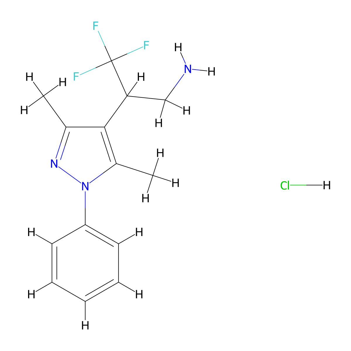 2-(3,5-dimethyl-1-phenyl-1H-pyrazol-4-yl)-3,3,3-trifluoropropan-1-amine hydrochloride molecular structure, CAS 1384427-67-1