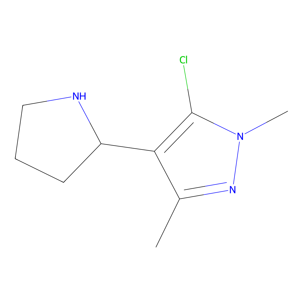 5-chloro-1,3-dimethyl-4-(pyrrolidin-2-yl)-1H-pyrazole molecular structure, CAS 1384427-69-3