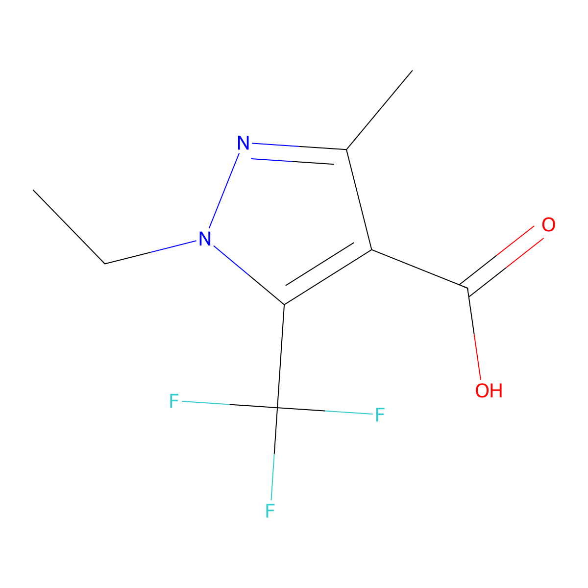 1-ethyl-3-methyl-5-(trifluoromethyl)-1H-pyrazole-4-carboxylic acid molecular structure, CAS 1384427-70-6