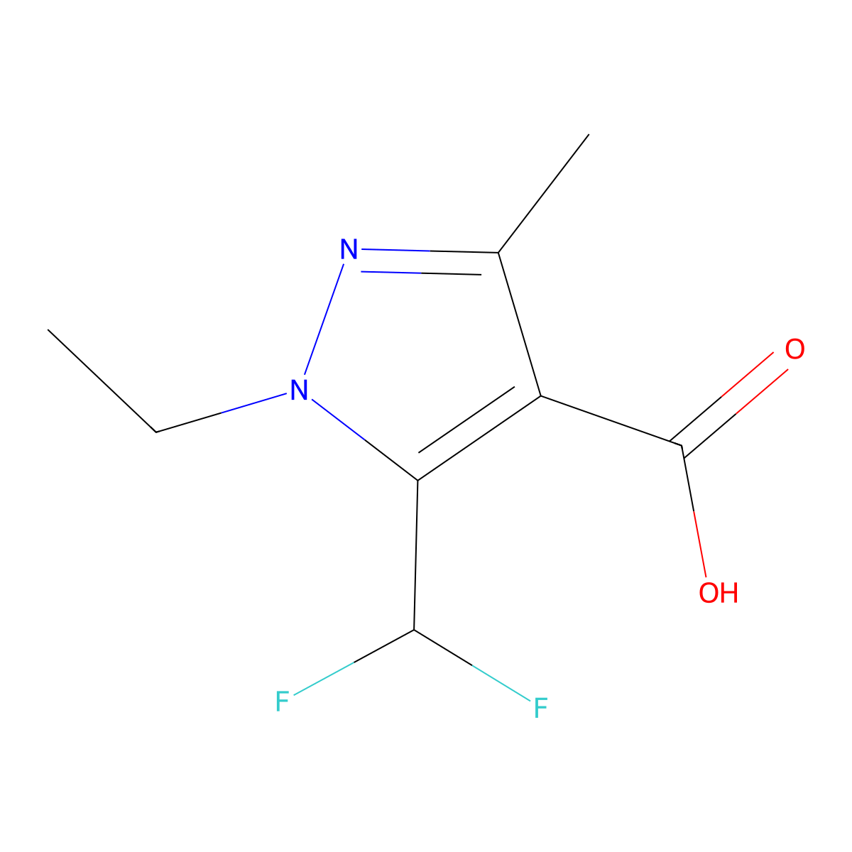 5-(Difluoromethyl)-1-ethyl-3-methyl-1H-pyrazole-4-carboxylic acid molecular structure, CAS 1384427-73-9