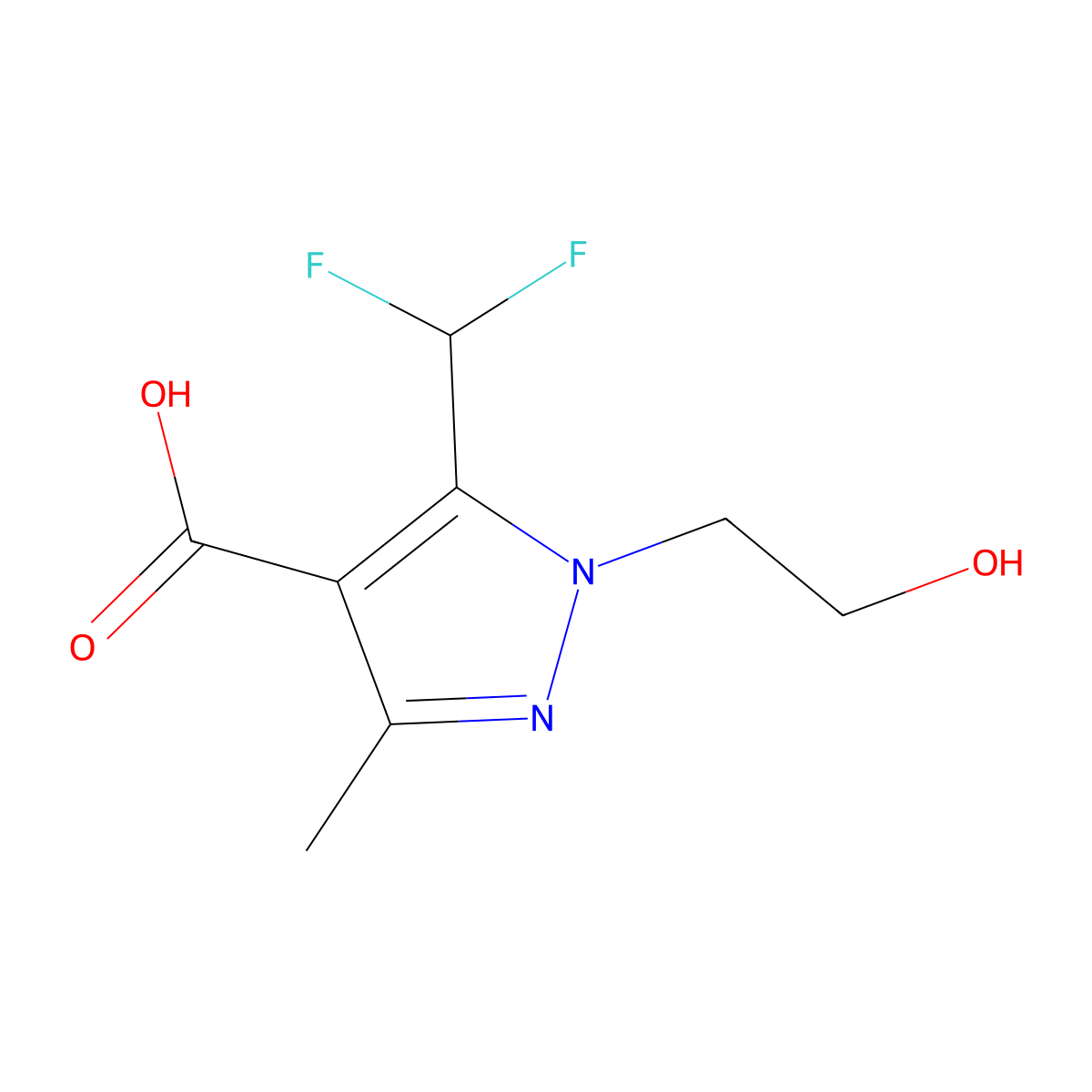 5-(difluoromethyl)-1-(2-hydroxyethyl)-3-methyl-1H-pyrazole-4-carboxylic acid molecular structure, CAS 1384427-77-3