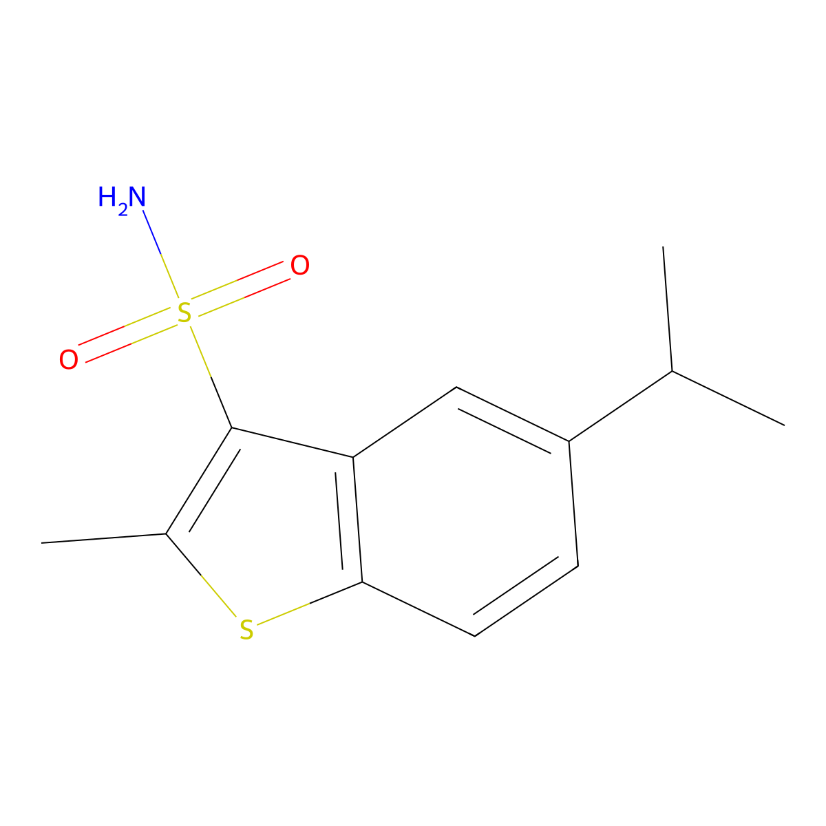 2-Methyl-5-(propan-2-yl)-1-benzothiophene-3-sulfonamide molecular structure, CAS 1384428-18-5