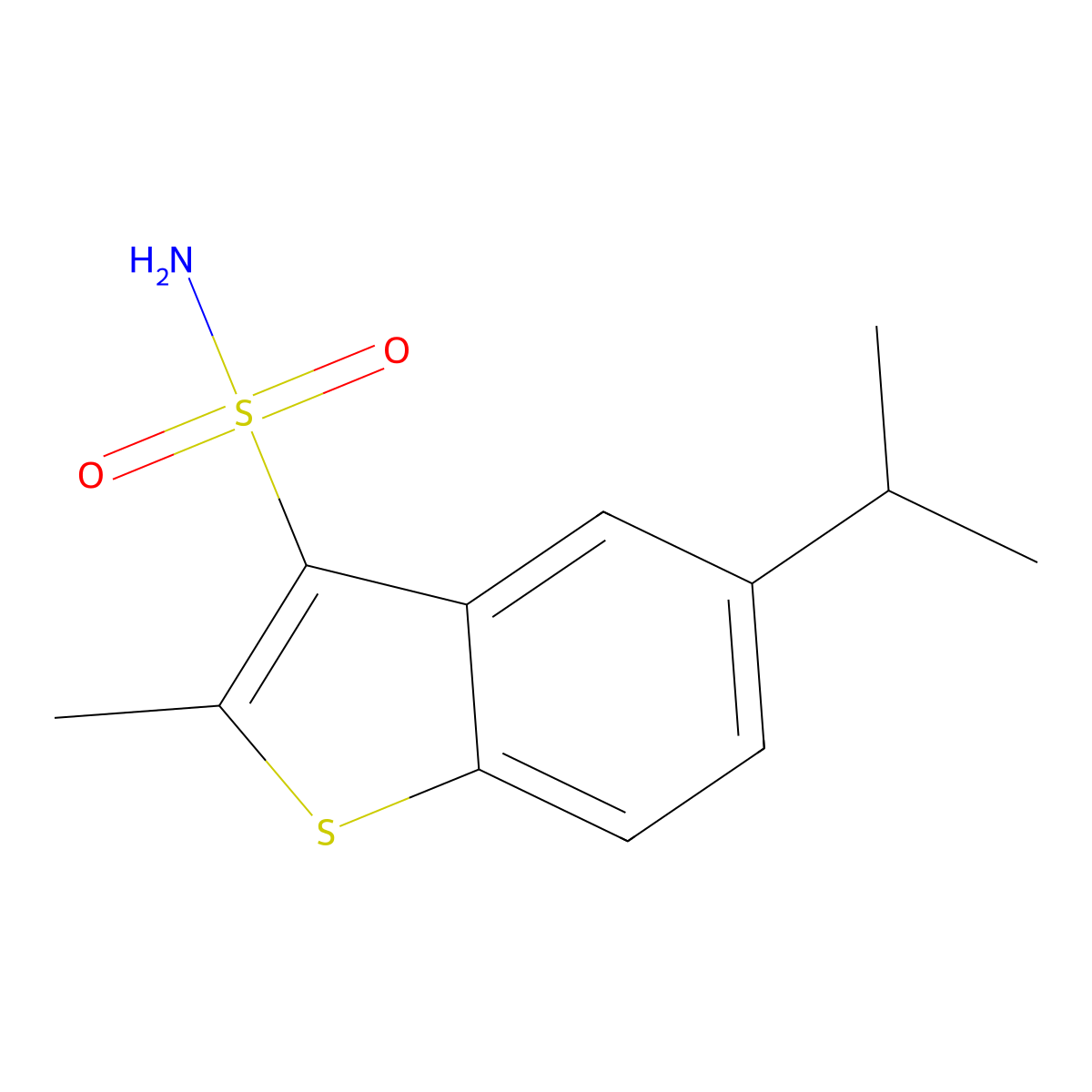 2-Methyl-5-(propan-2-yl)-1-benzothiophene-3-sulfonamide molecular structure, CAS 1384428-18-5