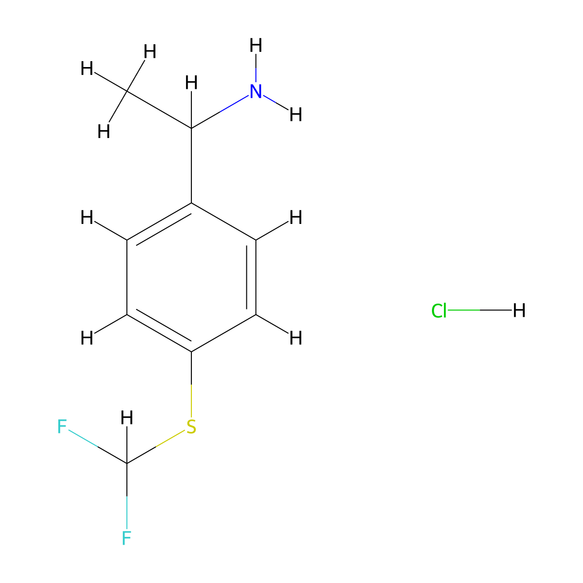1-{4-[(Difluoromethyl)sulfanyl]phenyl}ethan-1-amine hydrochloride molecular structure, CAS 1384428-34-5
