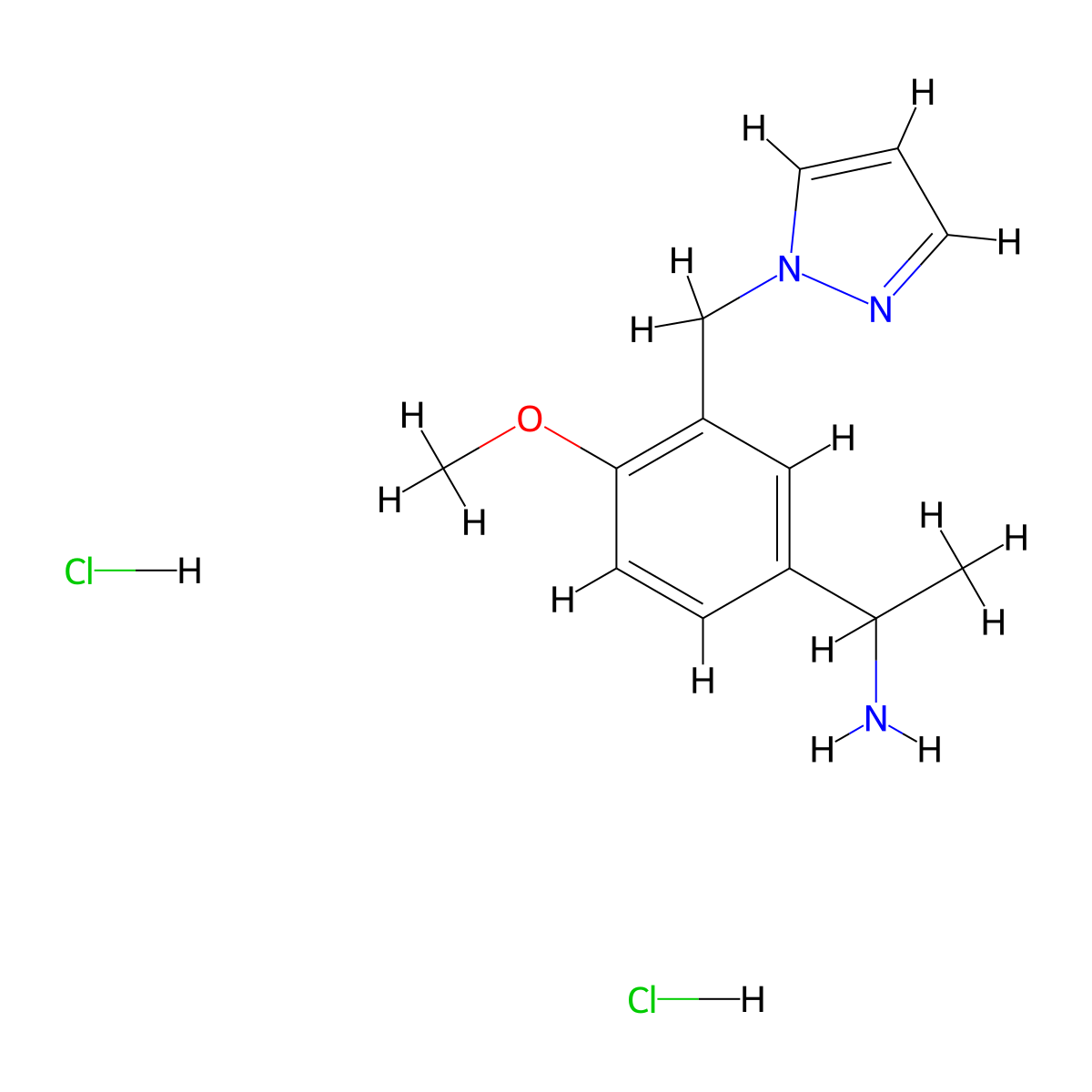1-{4-methoxy-3-[(1H-pyrazol-1-yl)methyl]phenyl}ethan-1-amine dihydrochloride molecular structure, CAS 1384428-39-0
