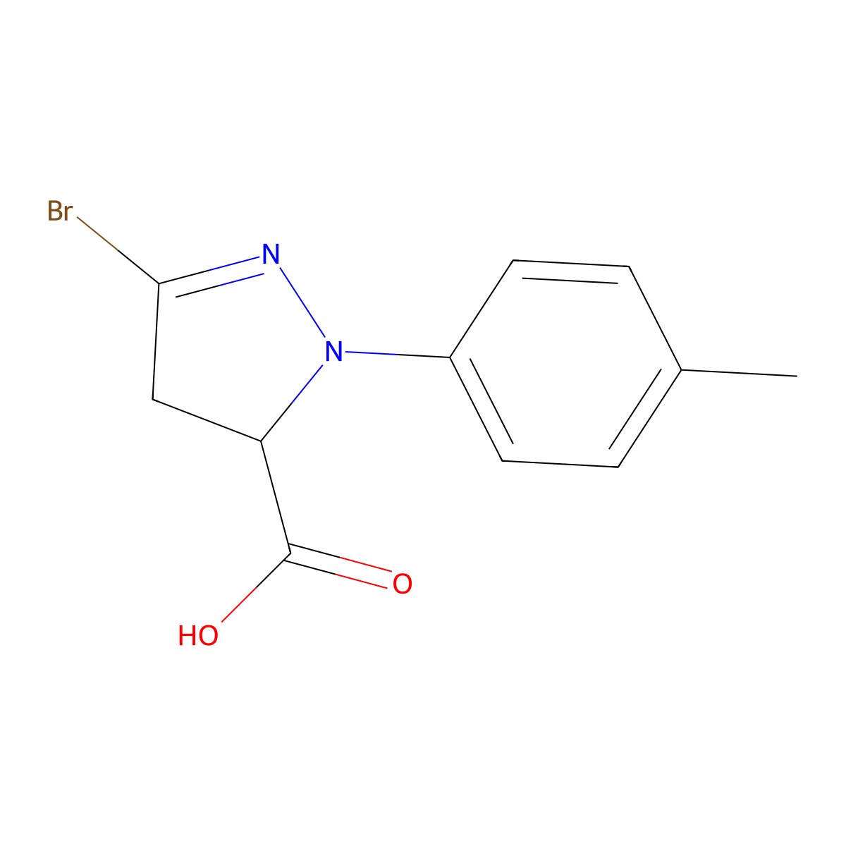 3-bromo-1-(4-methylphenyl)-4,5-dihydro-1H-pyrazole-5-carboxylic acid molecular structure, CAS 1384428-61-8