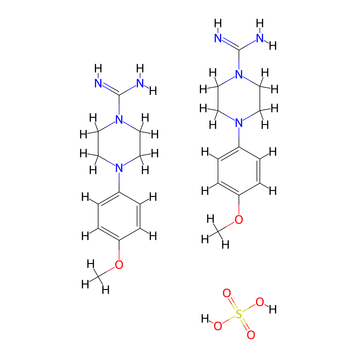 Bis(4-(4-methoxyphenyl)piperazine-1-carboximidamide), sulfuric acid molecular structure, CAS 1384428-70-9