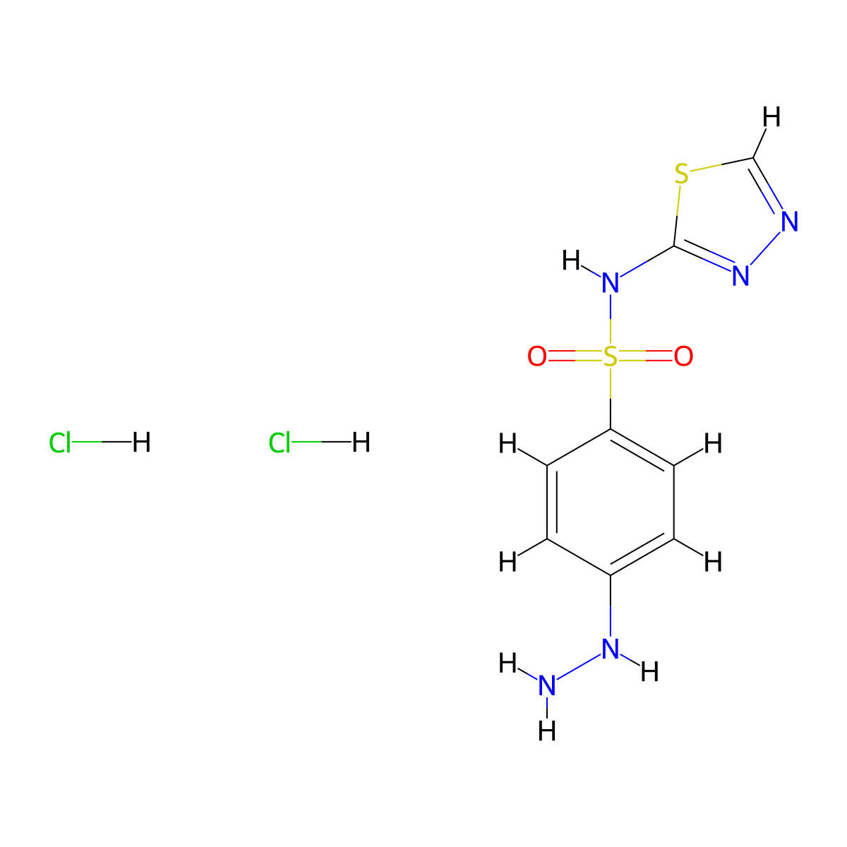 4-hydrazinyl-N-(1,3,4-thiadiazol-2-yl)benzene-1-sulfonamide dihydrochloride molecular structure, CAS 1384428-78-7