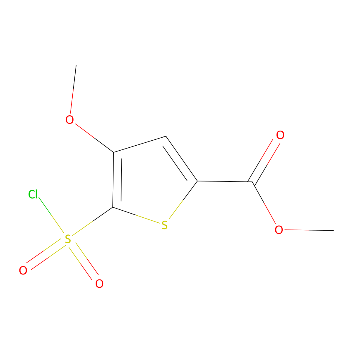 2-Thiophenecarboxylic acid, 5-(chlorosulfonyl)-4-methoxy-, methyl ester molecular structure, CAS 1384429-11-1