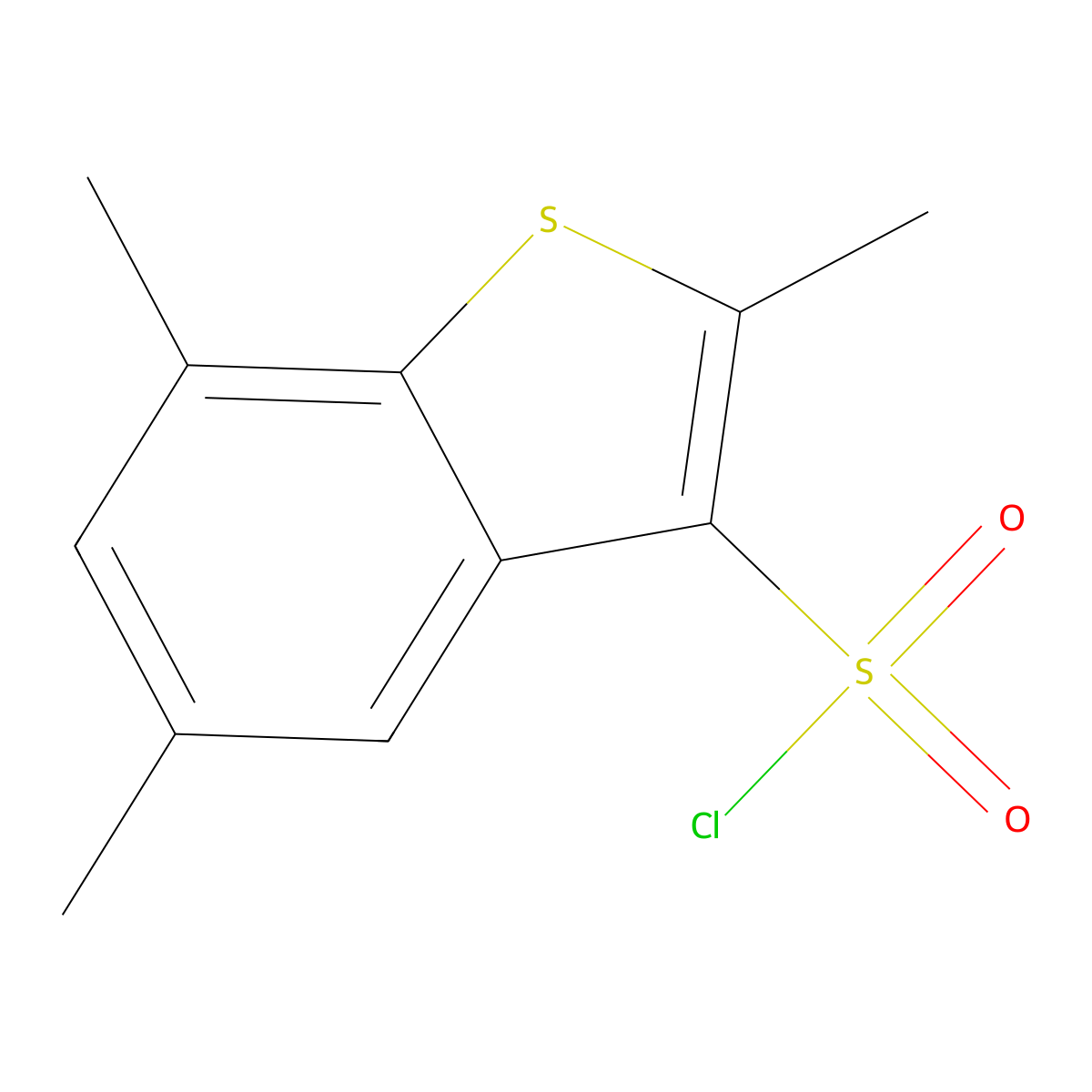 2,5,7-Trimethyl-1-benzothiophene-3-sulfonyl chloride molecular structure, CAS 1384429-25-7