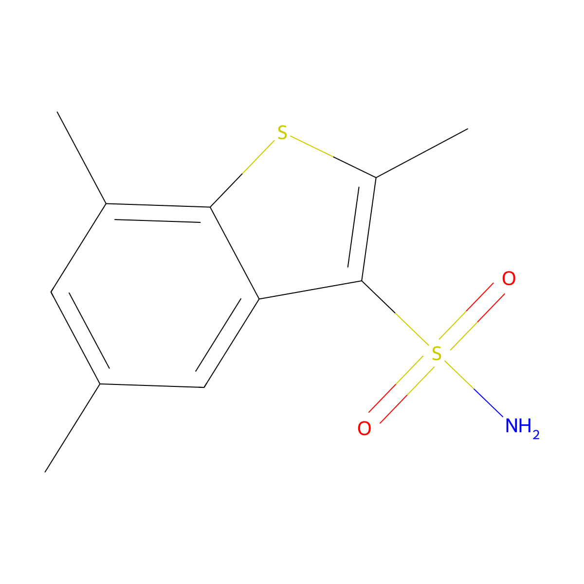 2,5,7-Trimethyl-1-benzothiophene-3-sulfonamide molecular structure, CAS 1384429-49-5
