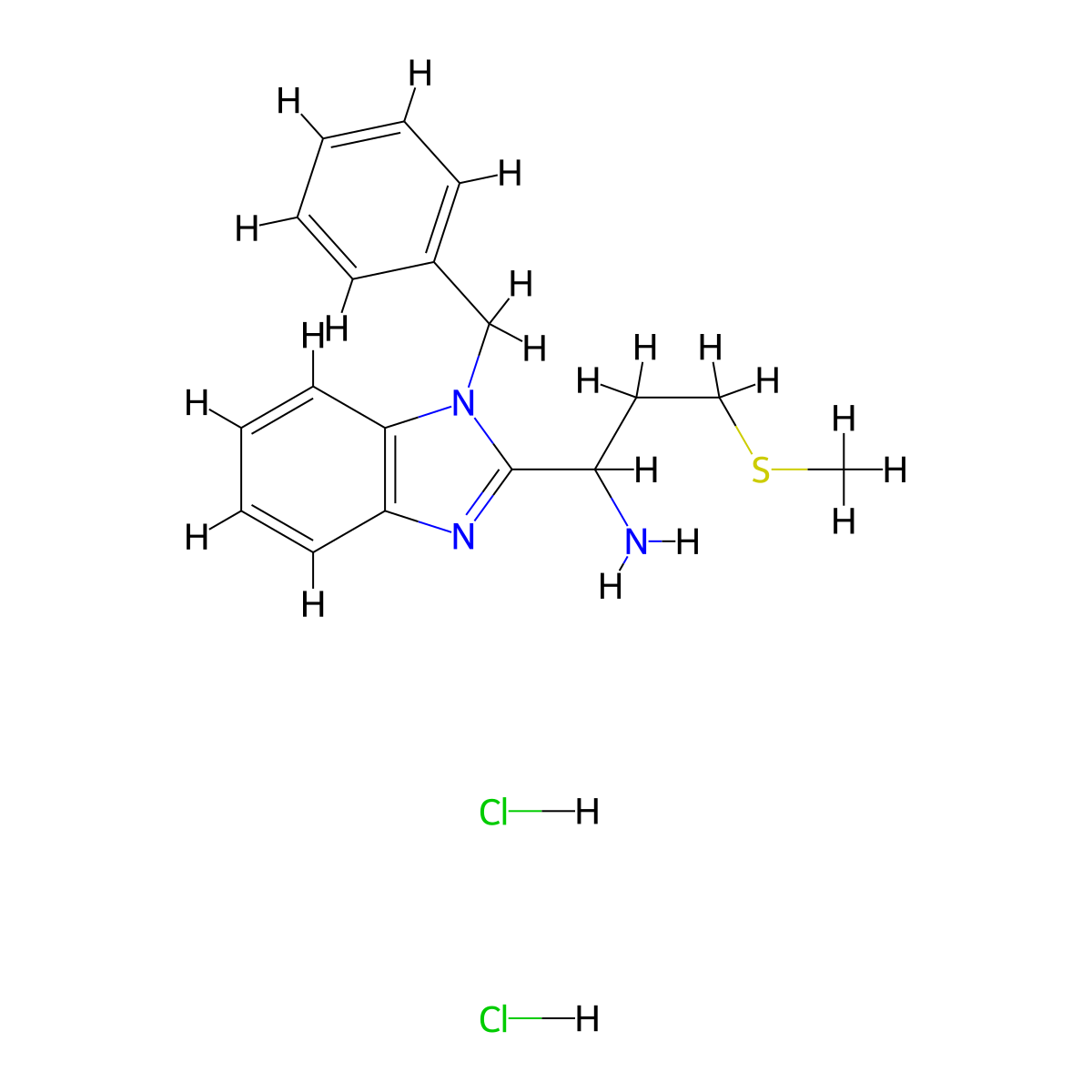 1-(1-benzyl-1H-1,3-benzodiazol-2-yl)-3-(methylsulfanyl)propan-1-amine dihydrochloride molecular structure, CAS 1384429-53-1