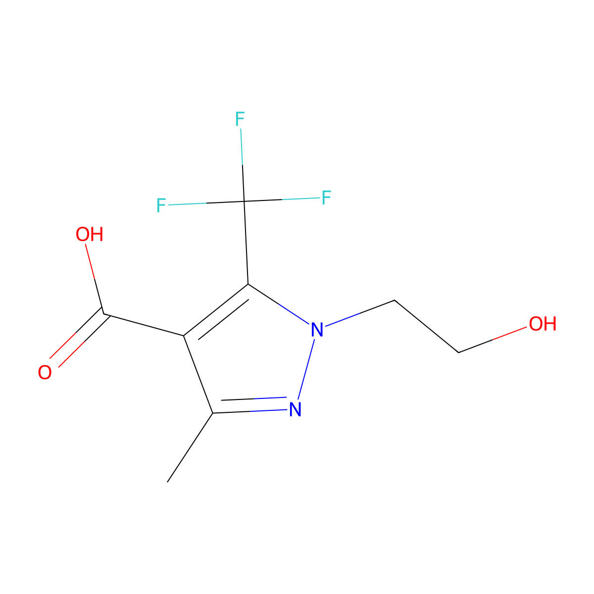 1-(2-hydroxyethyl)-3-methyl-5-(trifluoromethyl)-1H-pyrazole-4-carboxylic acid molecular structure, CAS 1384429-59-7