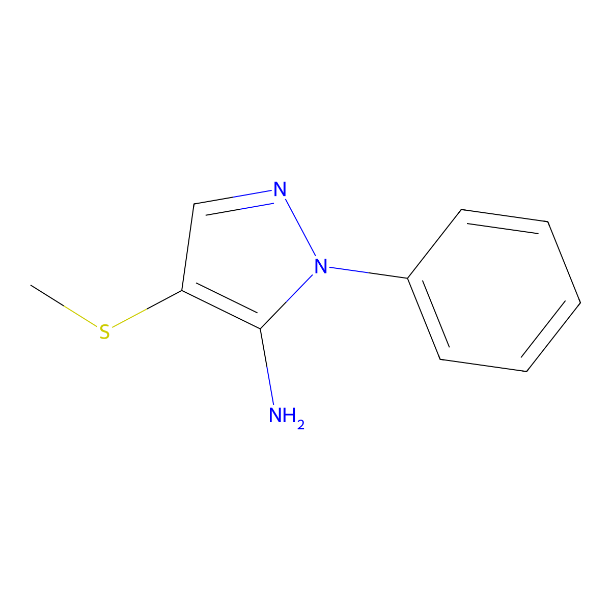 4-(methylsulfanyl)-1-phenyl-1H-pyrazol-5-amine molecular structure, CAS 1384429-66-6