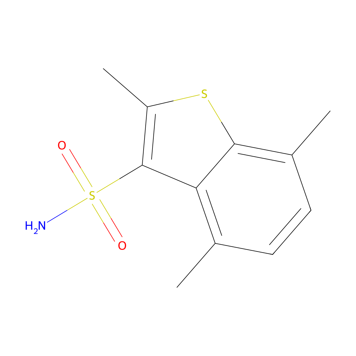 2,4,7-Trimethyl-1-benzothiophene-3-sulfonamide molecular structure, CAS 1384429-69-9
