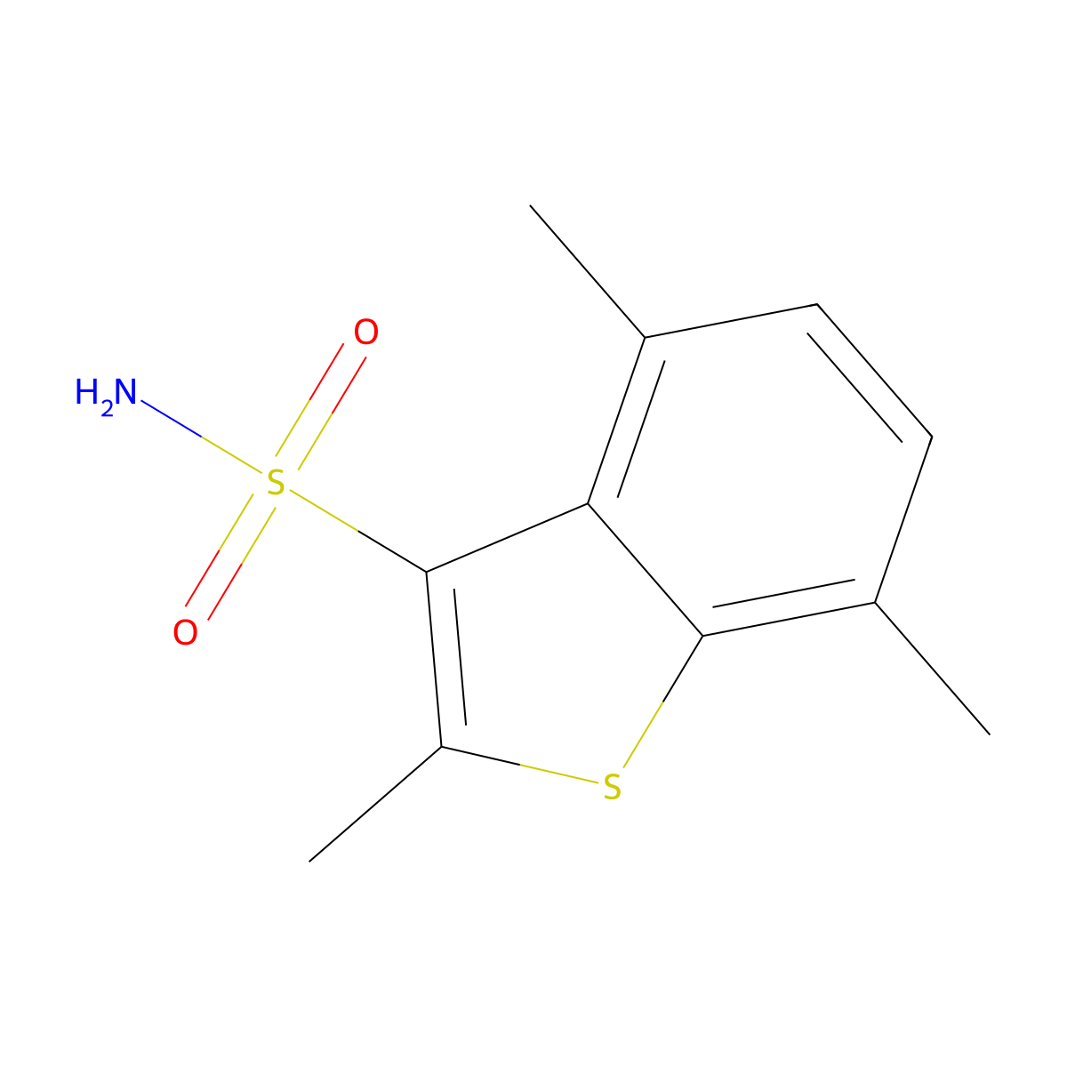 2,4,7-Trimethyl-1-benzothiophene-3-sulfonamide molecular structure, CAS 1384429-69-9
