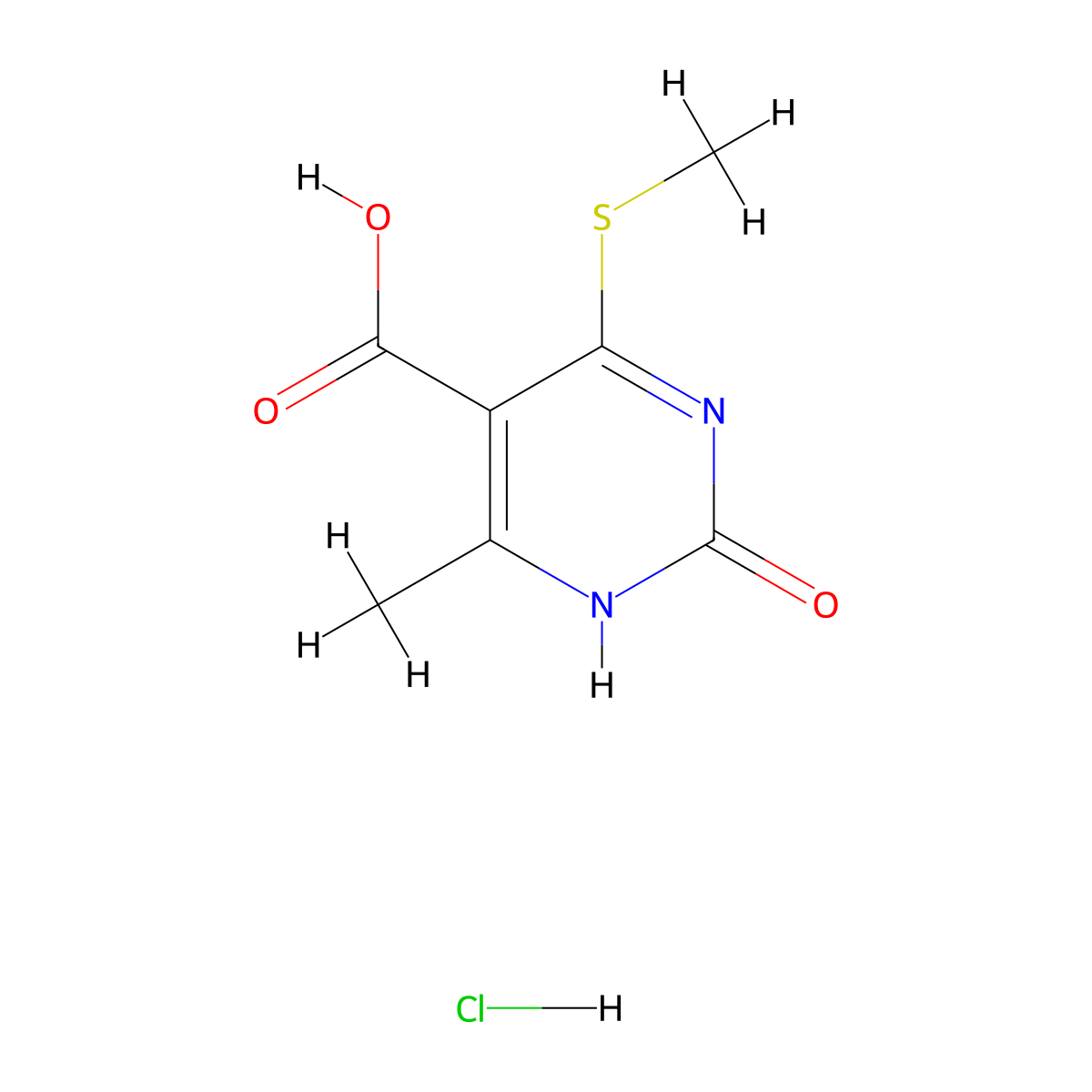 6-Methyl-4-(methylsulfanyl)-2-oxo-1,2-dihydropyrimidine-5-carboxylic acid hydrochloride molecular structure, CAS 1384429-72-4