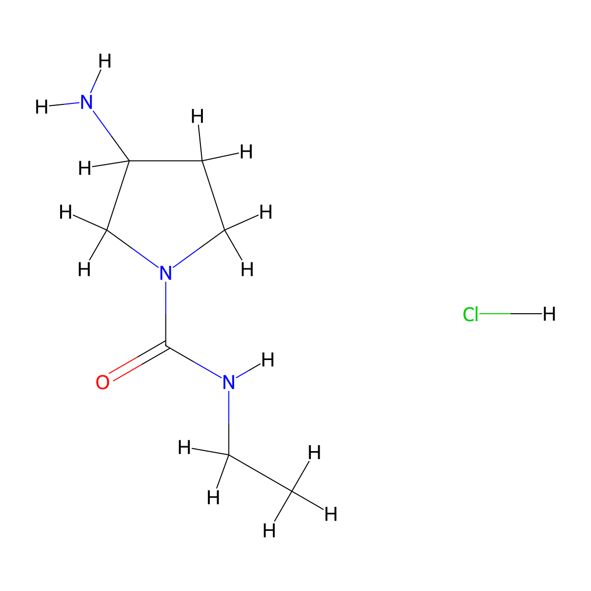 3-amino-N-ethylpyrrolidine-1-carboxamide hydrochloride molecular structure, CAS 1384429-89-3