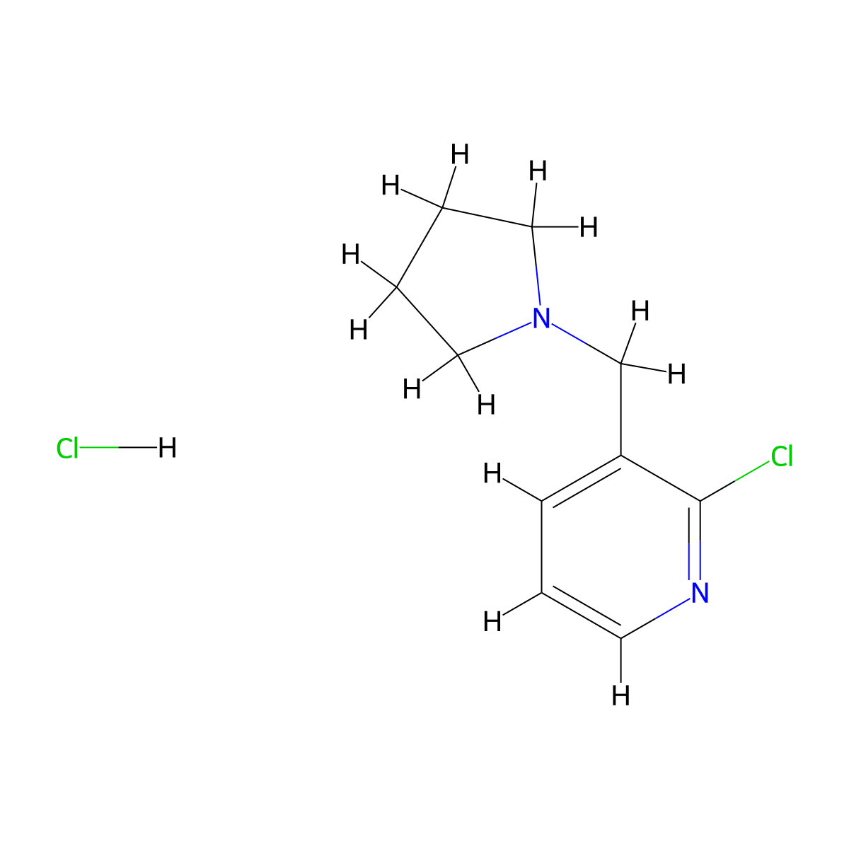 2-Chloro-3-(pyrrolidin-1-ylmethyl)pyridine hydrochloride molecular structure, CAS 1384429-96-2