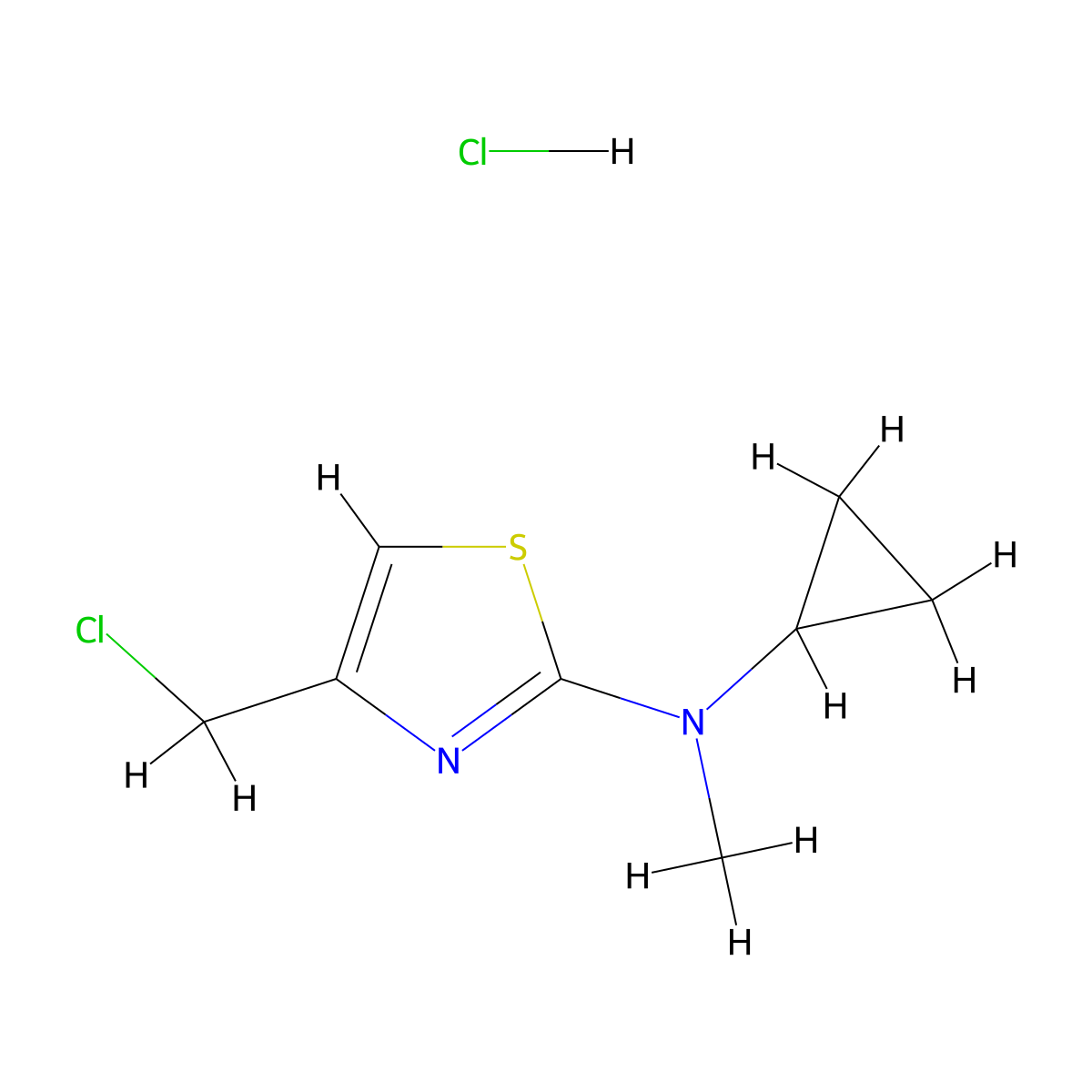 4-(chloromethyl)-N-cyclopropyl-N-methyl-1,3-thiazol-2-amine hydrochloride molecular structure, CAS 1384430-27-6