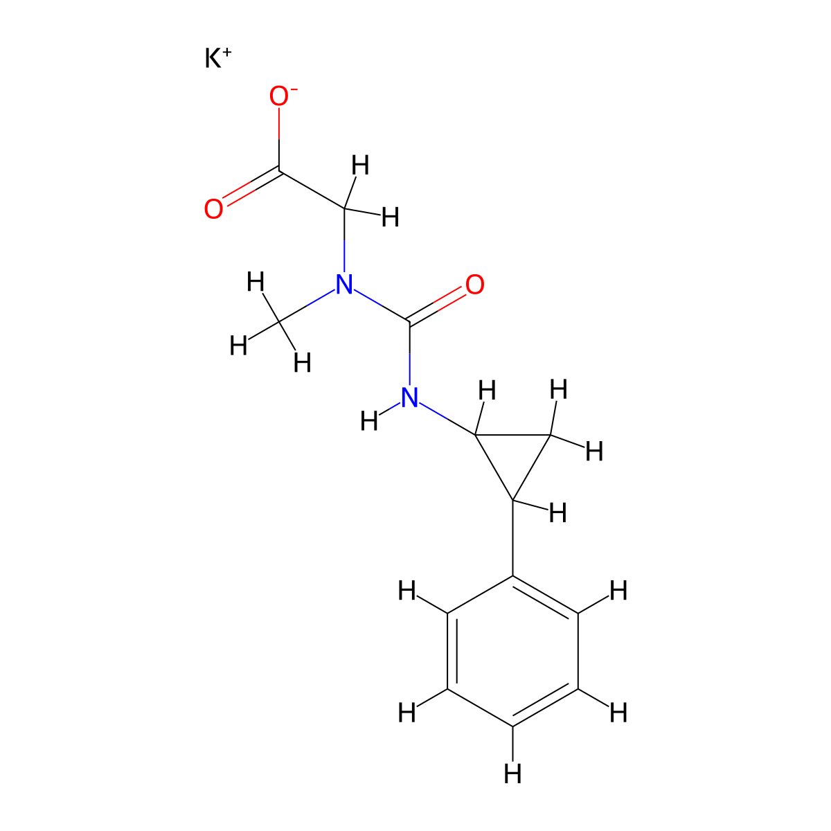 Potassium 2-{methyl[(2-phenylcyclopropyl)carbamoyl]amino}acetate molecular structure, CAS 1384430-29-8