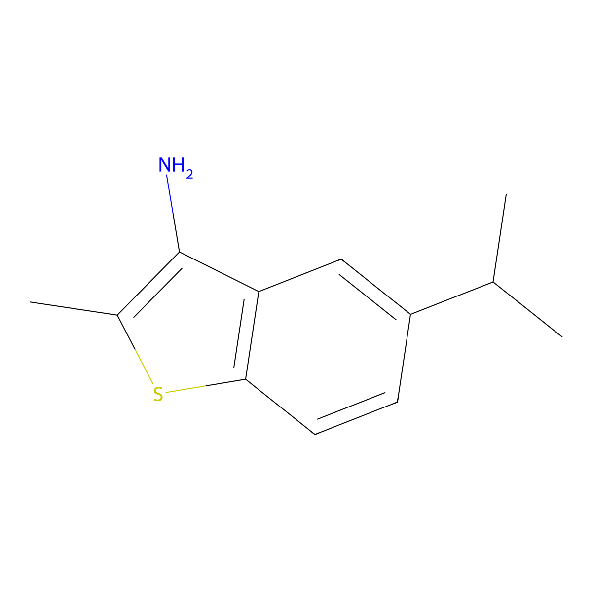 2-Methyl-5-(propan-2-yl)-1-benzothiophen-3-amine molecular structure, CAS 1384430-33-4