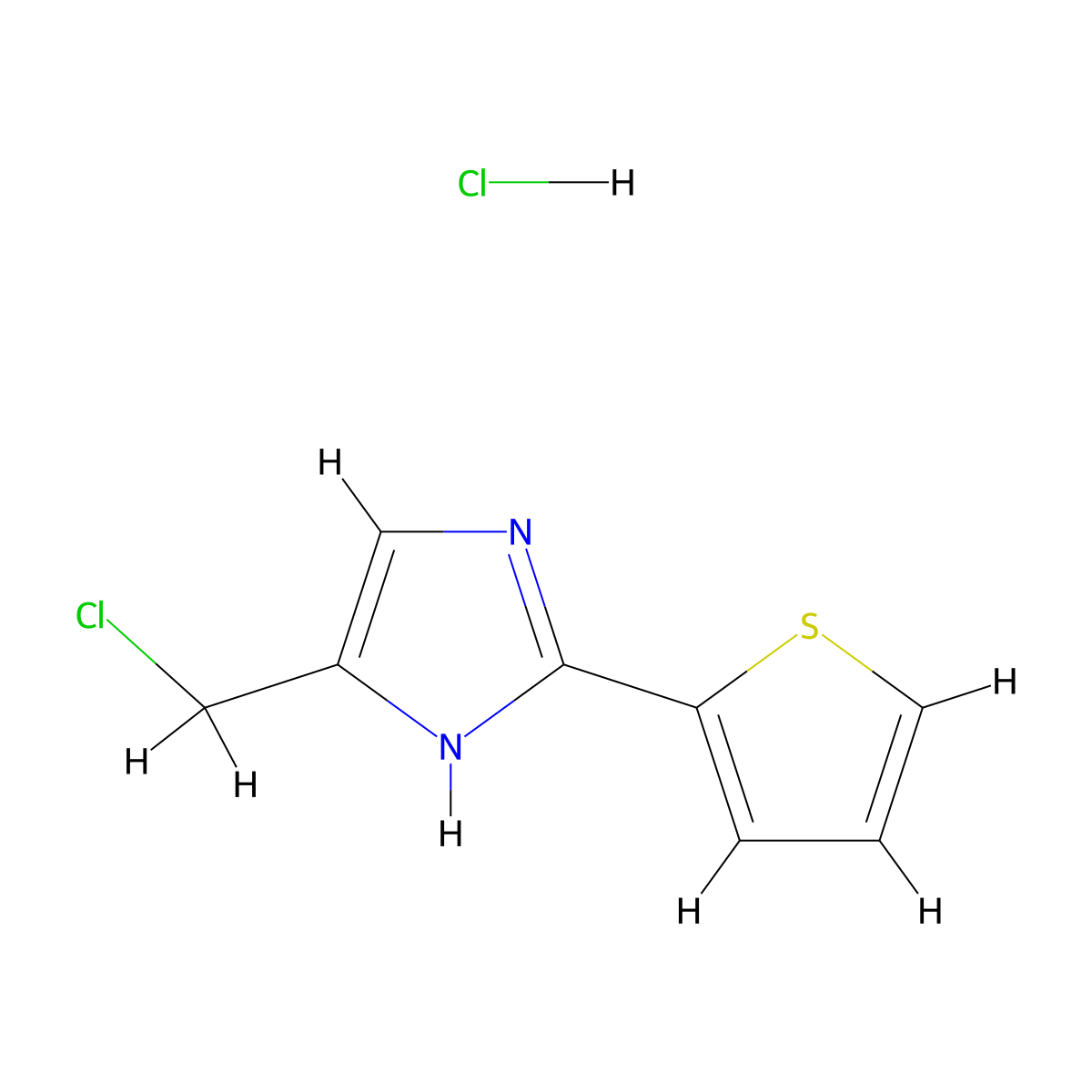 4-(chloromethyl)-2-(thiophen-2-yl)-1H-imidazole hydrochloride molecular structure, CAS 1384430-34-5