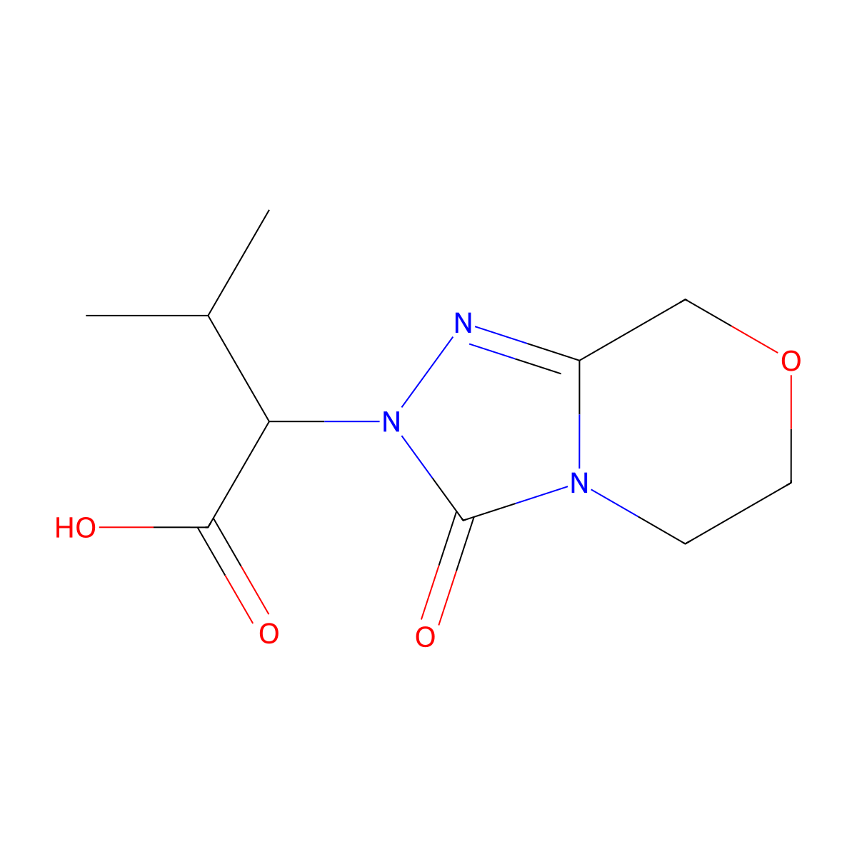 3-methyl-2-{3-oxo-2H,3H,5H,6H,8H-[1,2,4]triazolo[3,4-c]morpholin-2-yl}butanoic acid molecular structure, CAS 1384430-36-7