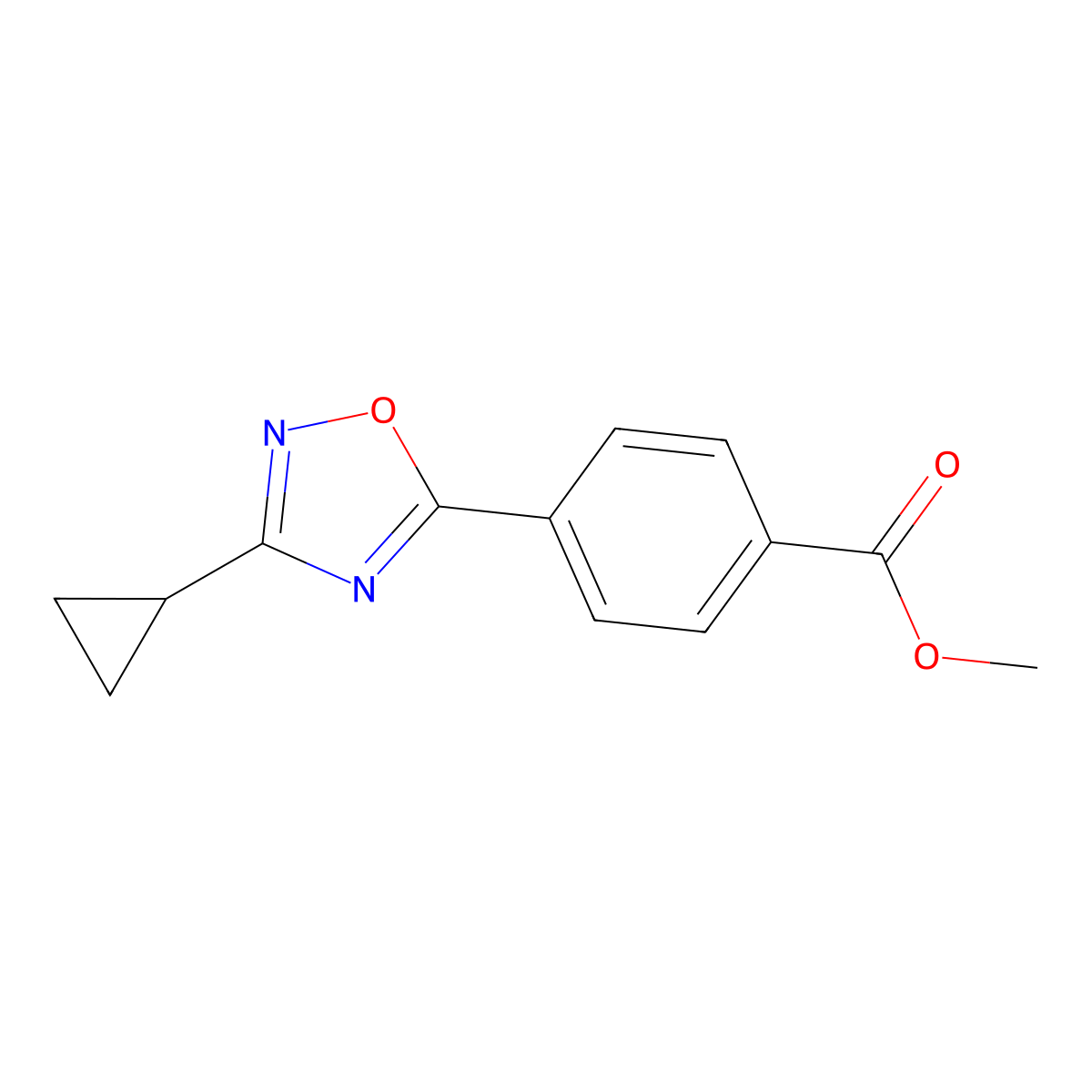 Methyl 4-(3-cyclopropyl-1,2,4-oxadiazol-5-yl)benzoate molecular structure, CAS 1384430-44-7