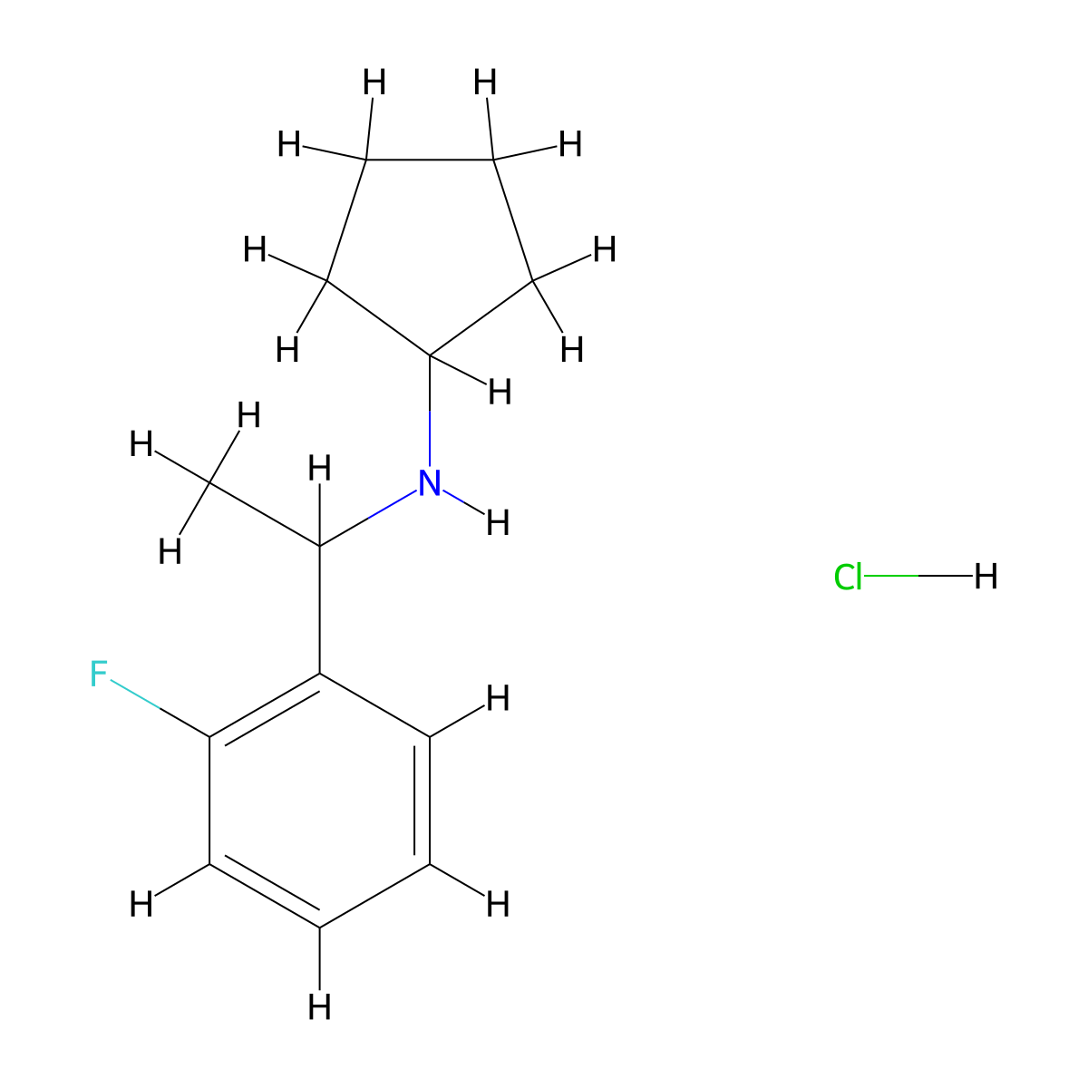 N-[1-(2-fluorophenyl)ethyl]cyclopentanamine hydrochloride molecular structure, CAS 1384430-72-1