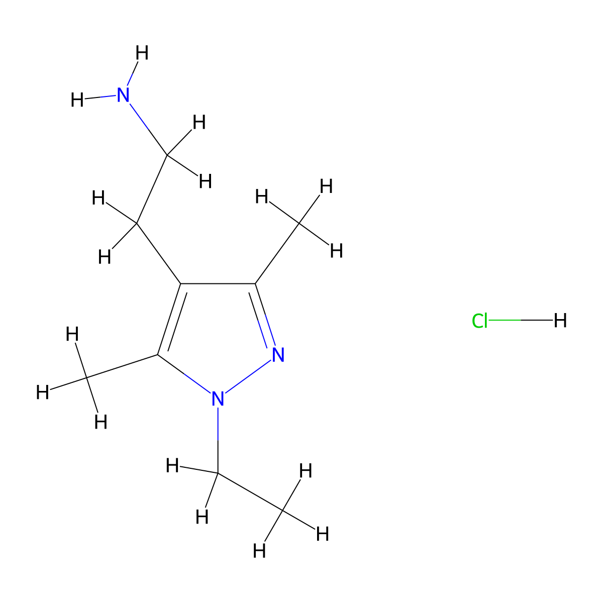2-(1-ethyl-3,5-dimethyl-1H-pyrazol-4-yl)ethan-1-amine hydrochloride molecular structure, CAS 1384431-24-6