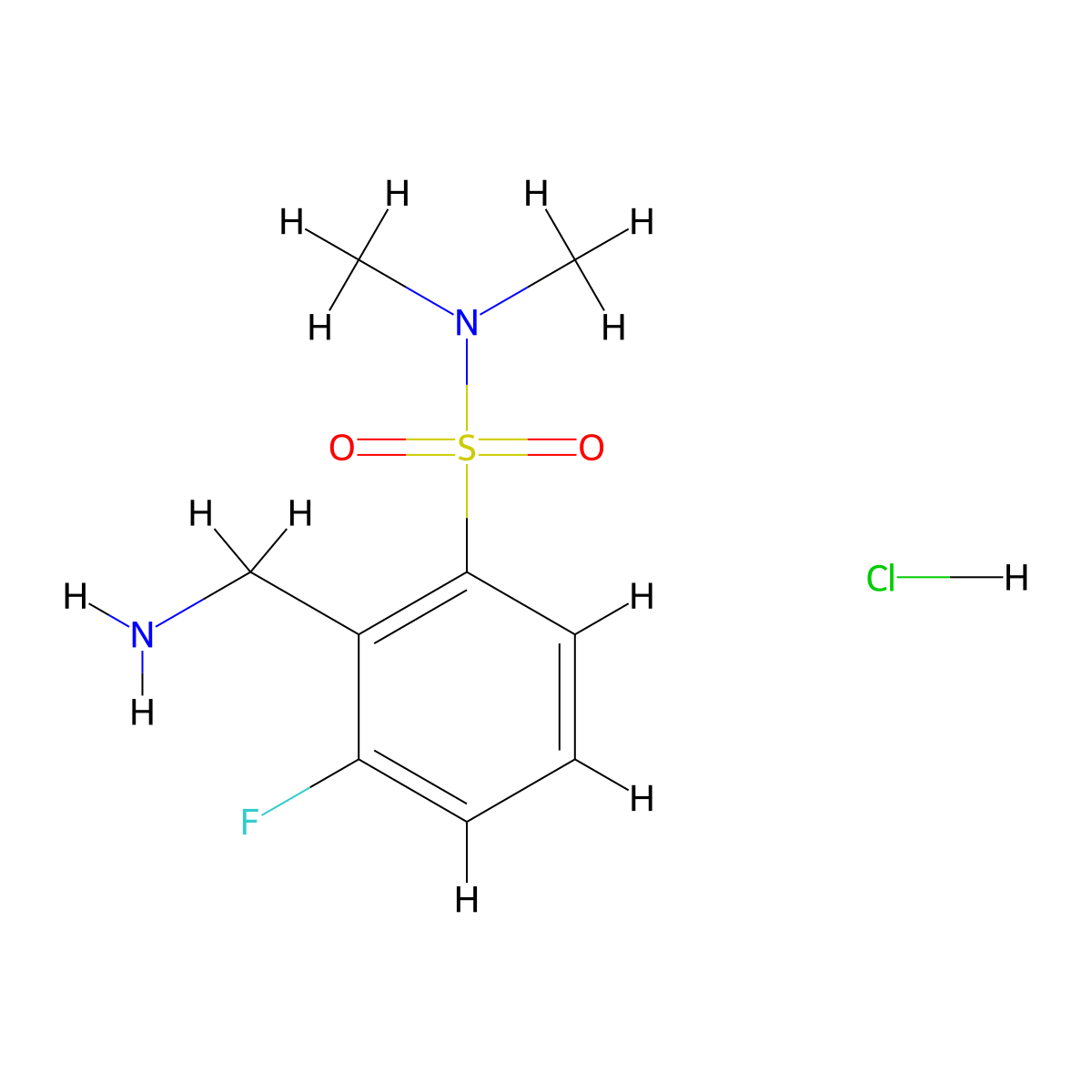 2-(aminomethyl)-3-fluoro-N,N-dimethylbenzene-1-sulfonamide hydrochloride molecular structure, CAS 1384431-30-4