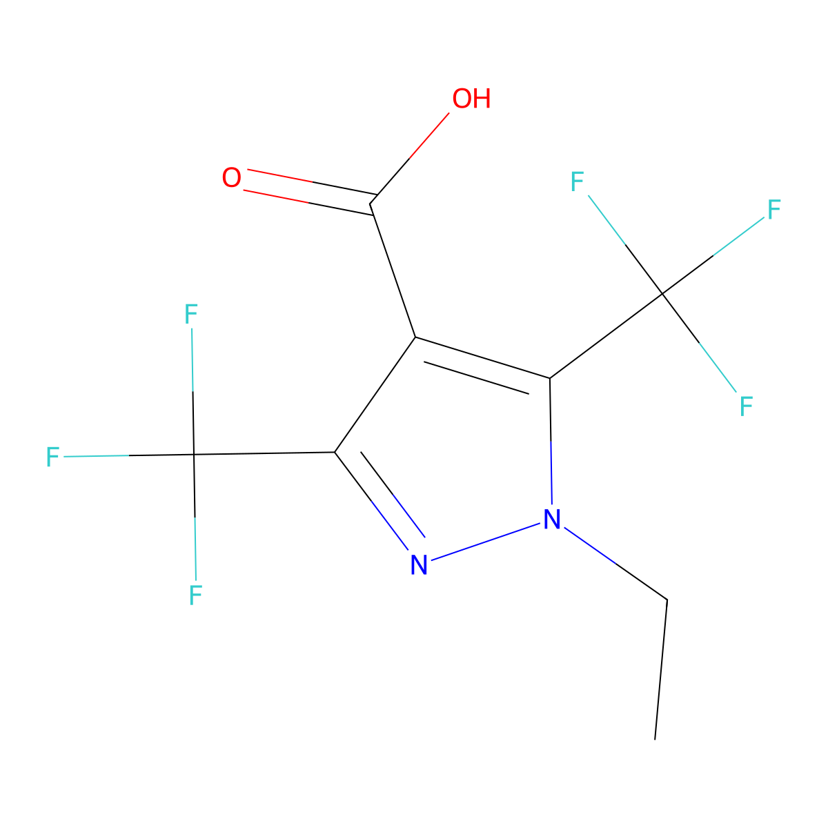 1-ethyl-3,5-bis(trifluoromethyl)-1H-pyrazole-4-carboxylic acid molecular structure, CAS 1384431-42-8
