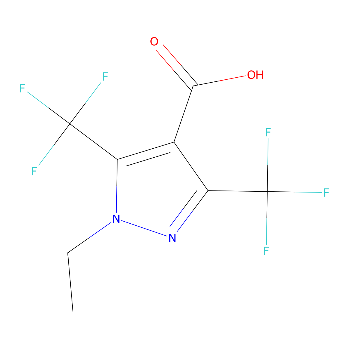 1-ethyl-3,5-bis(trifluoromethyl)-1H-pyrazole-4-carboxylic acid molecular structure, CAS 1384431-42-8