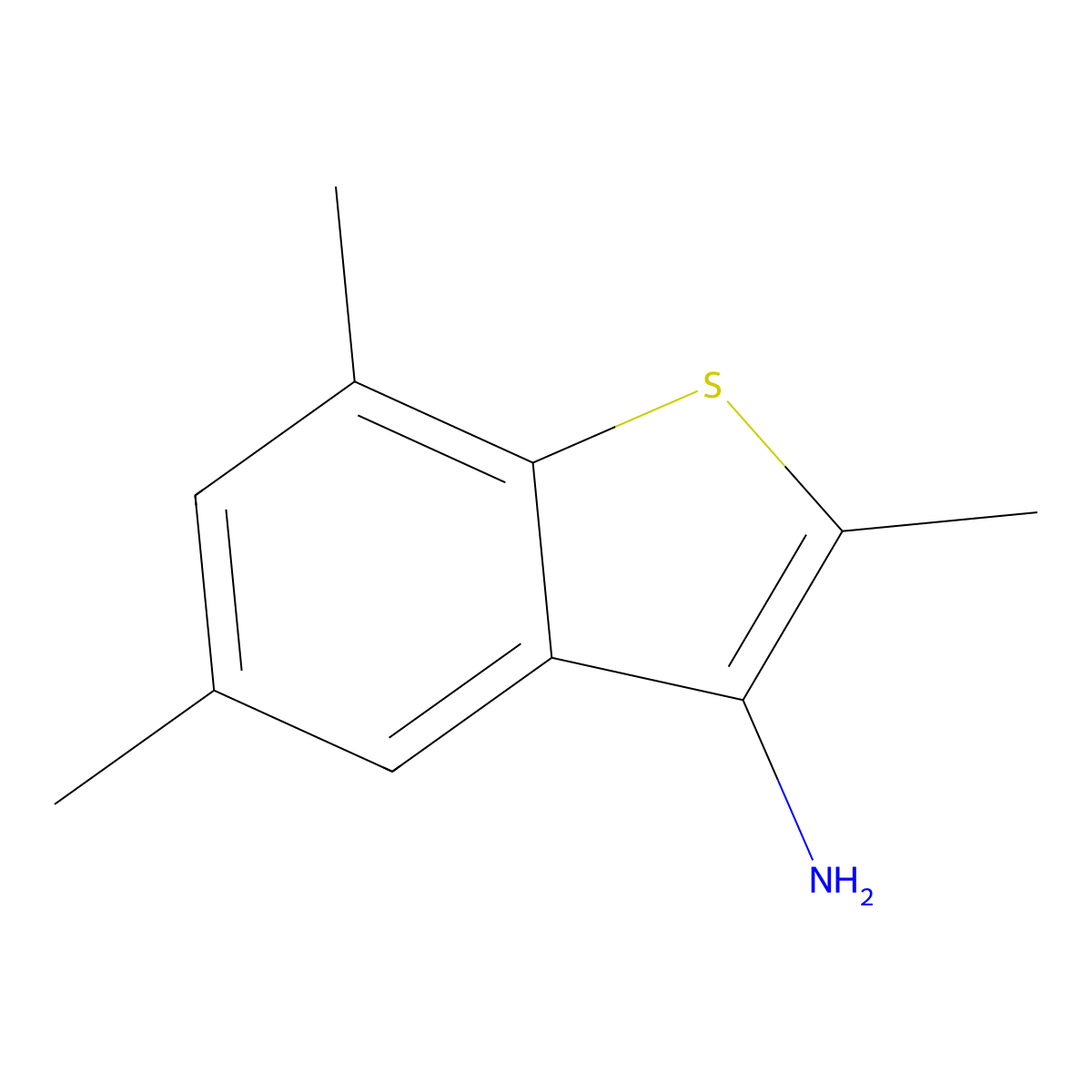2,5,7-Trimethyl-1-benzothiophen-3-amine molecular structure, CAS 1384431-44-0