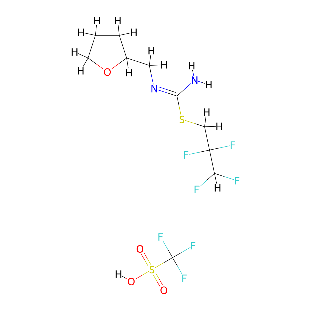 N'-(oxolan-2-ylmethyl)[(2,2,3,3-tetrafluoropropyl)sulfanyl]methanimidamide; trifluoromethanesulfonic acid molecular structure, CAS 1384433-78-6