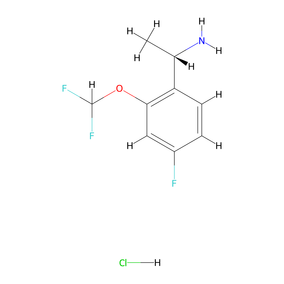 (1S)-1-[2-(difluoromethoxy)-4-fluorophenyl]ethan-1-amine hydrochloride molecular structure, CAS 1384435-38-4