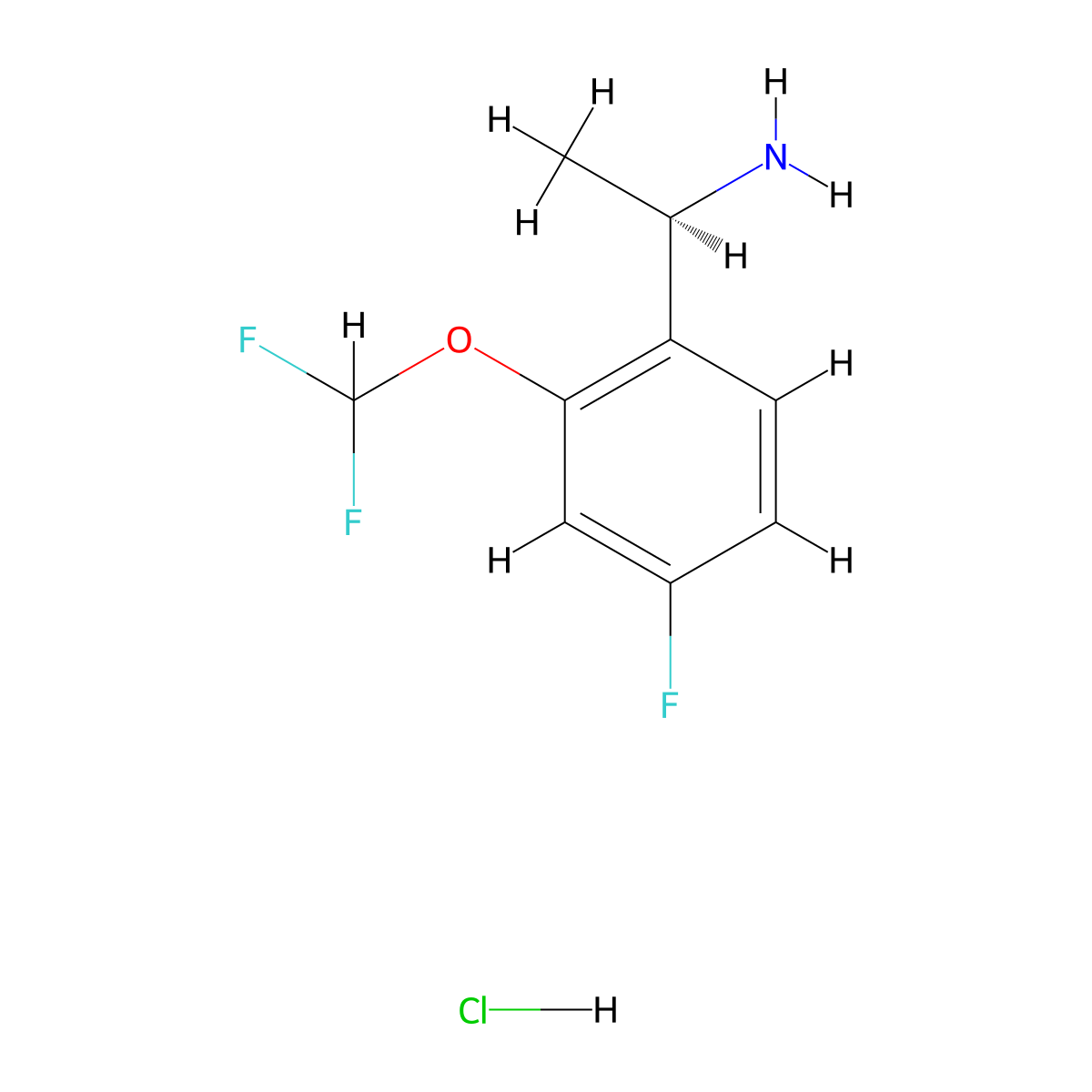 (1R)-1-[2-(difluoromethoxy)-4-fluorophenyl]ethan-1-amine hydrochloride molecular structure, CAS 1384435-41-9
