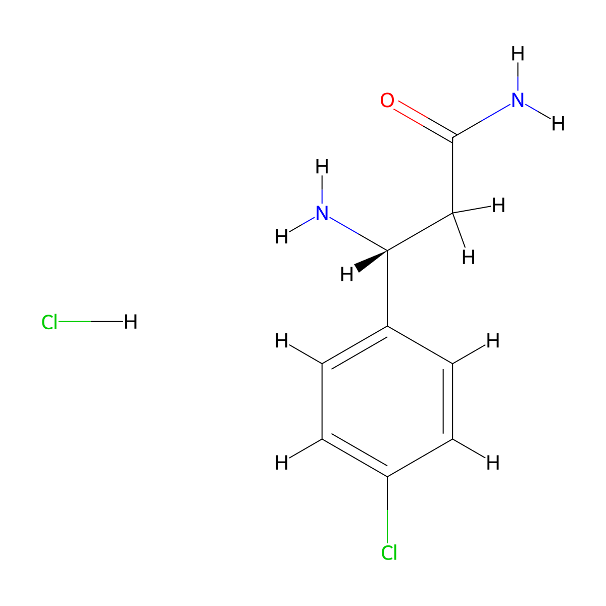 (3R)-3-amino-3-(4-chlorophenyl)propanamide hydrochloride molecular structure, CAS 1384435-45-3