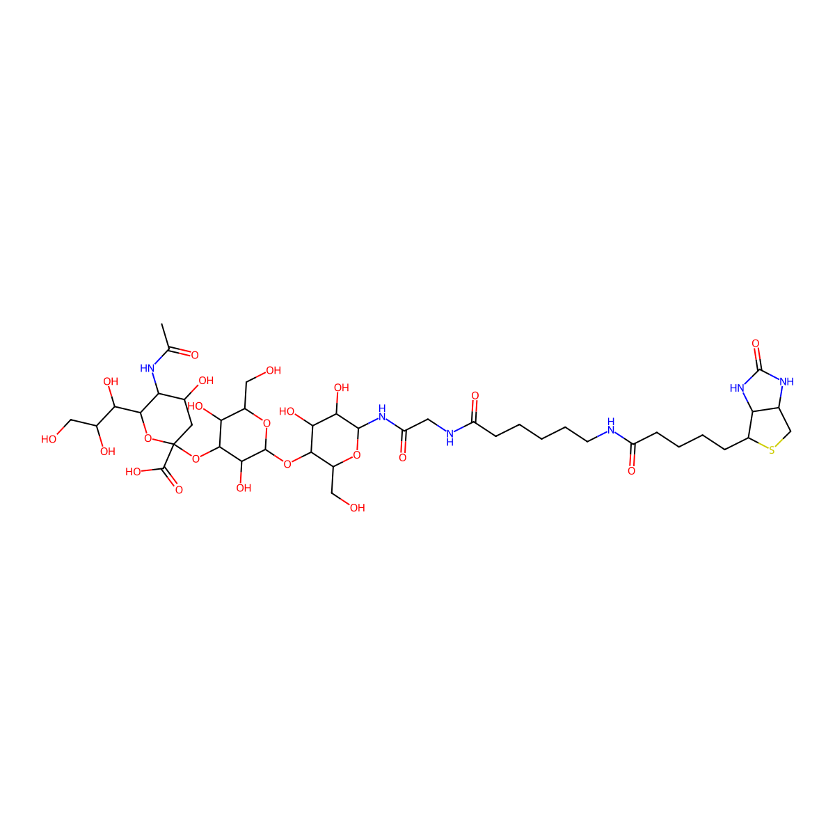 Neu5Ac-a-2-3-Gal-b-1-4-Glc-b-NHCOCH2NH-CO(CH2)5NH-biotin molecular structure, CAS 1384441-58-0