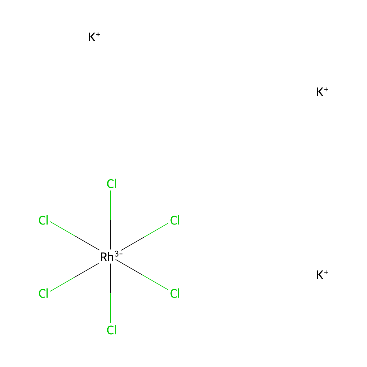 Potassium hexachlororhodate(III) molecular structure, CAS 13845-07-3