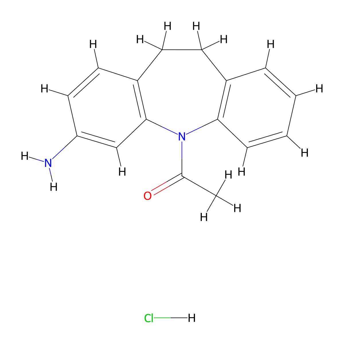 Ethanone, 1-(3-amino-10,11-dihydro-5H-dibenz(b,f)azepin-5-yl)-, hydrochloride (1:1) molecular structure, CAS 138451-65-7