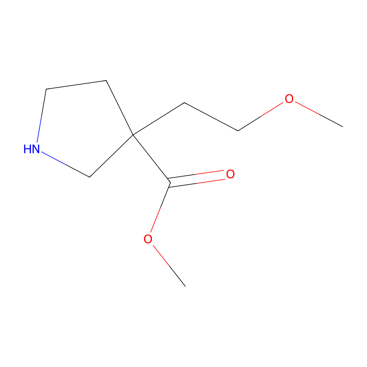Methyl 3-(2-methoxyethyl)pyrrolidine-3-carboxylate molecular structure, CAS 1384510-52-4