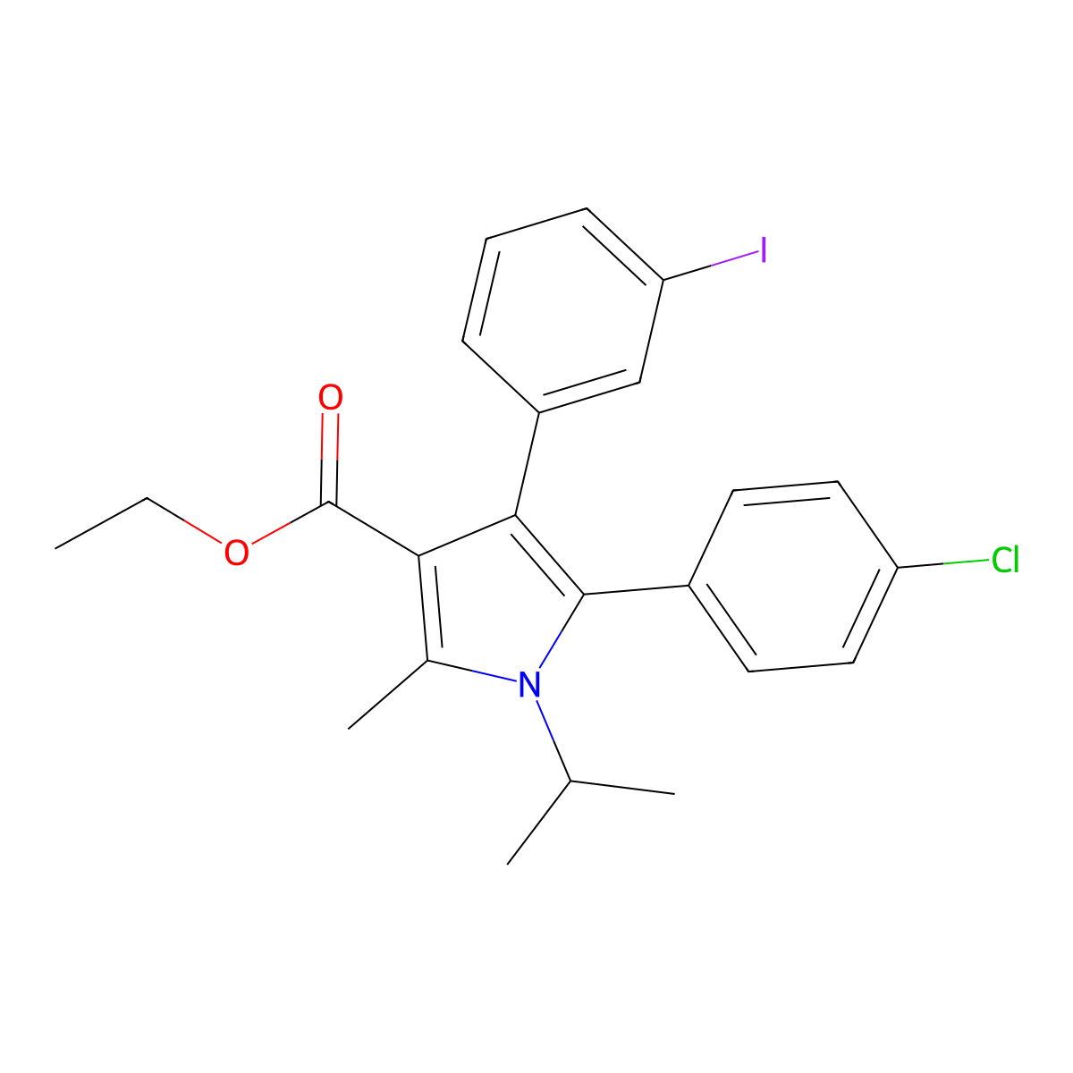 ethyl 5-(4-chlorophenyl)-4-(3-iodophenyl)-1-isopropyl-2-methyl-1H-pyrrole-3-carboxylate molecular structure, CAS 1384513-08-9