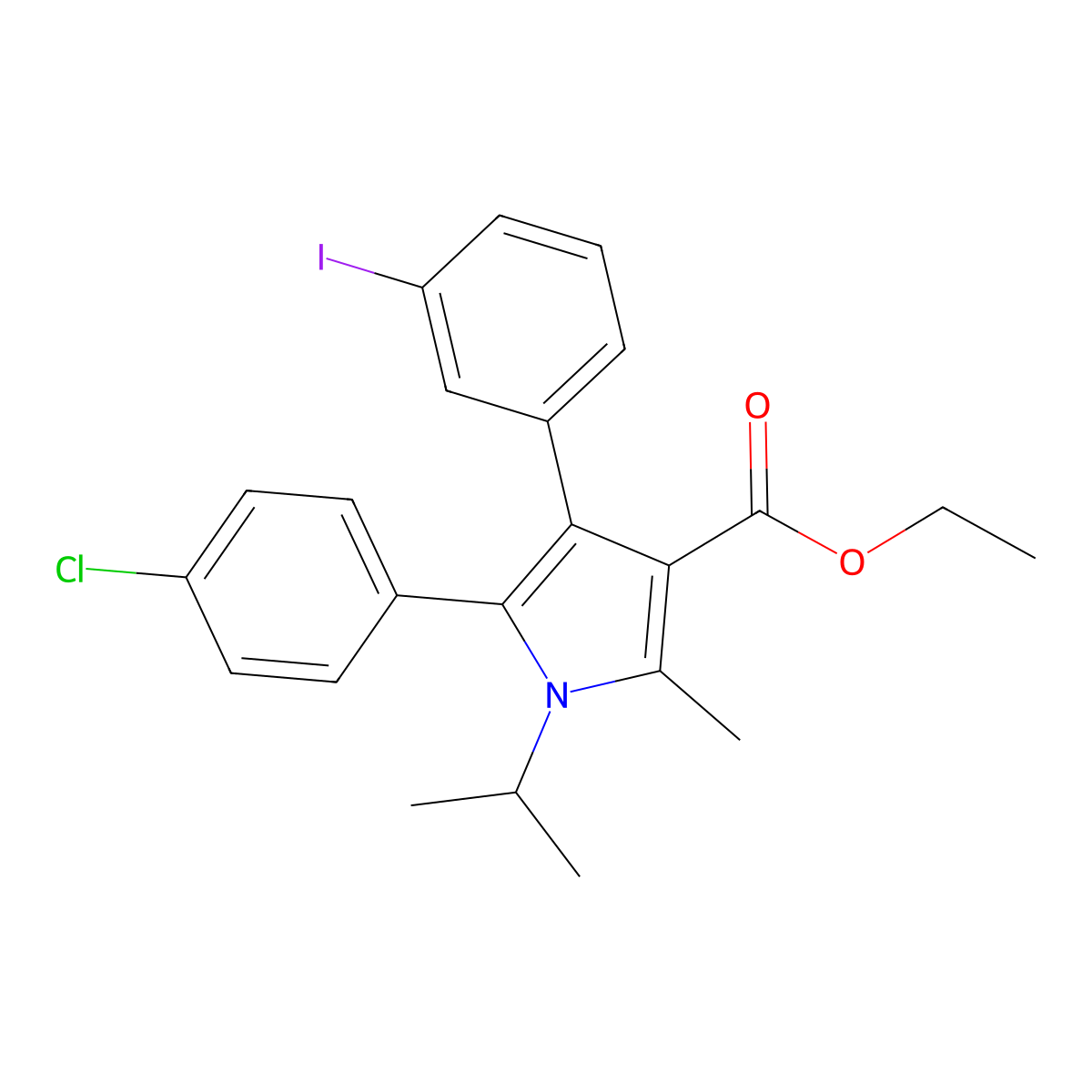 ethyl 5-(4-chlorophenyl)-4-(3-iodophenyl)-1-isopropyl-2-methyl-1H-pyrrole-3-carboxylate molecular structure, CAS 1384513-08-9