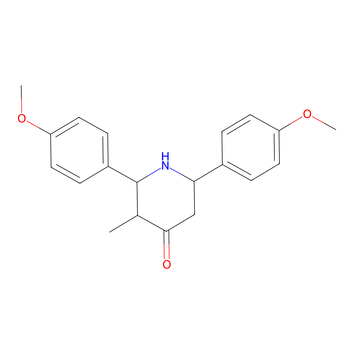 4-Piperidinone, 2,6-bis(4-methoxyphenyl)-3-methyl- molecular structure, CAS 138453-07-3